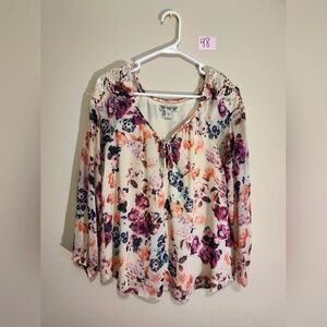 Peach, pink, and purple floral boho blouse